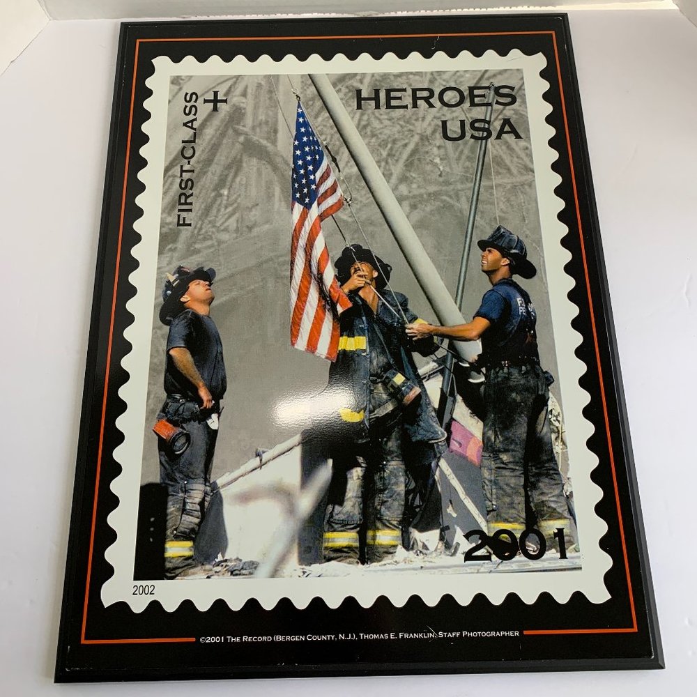 USPS Heros USA 2001 9-11 Stamp Wooden Plaque 13.5" X 17.5 EUC